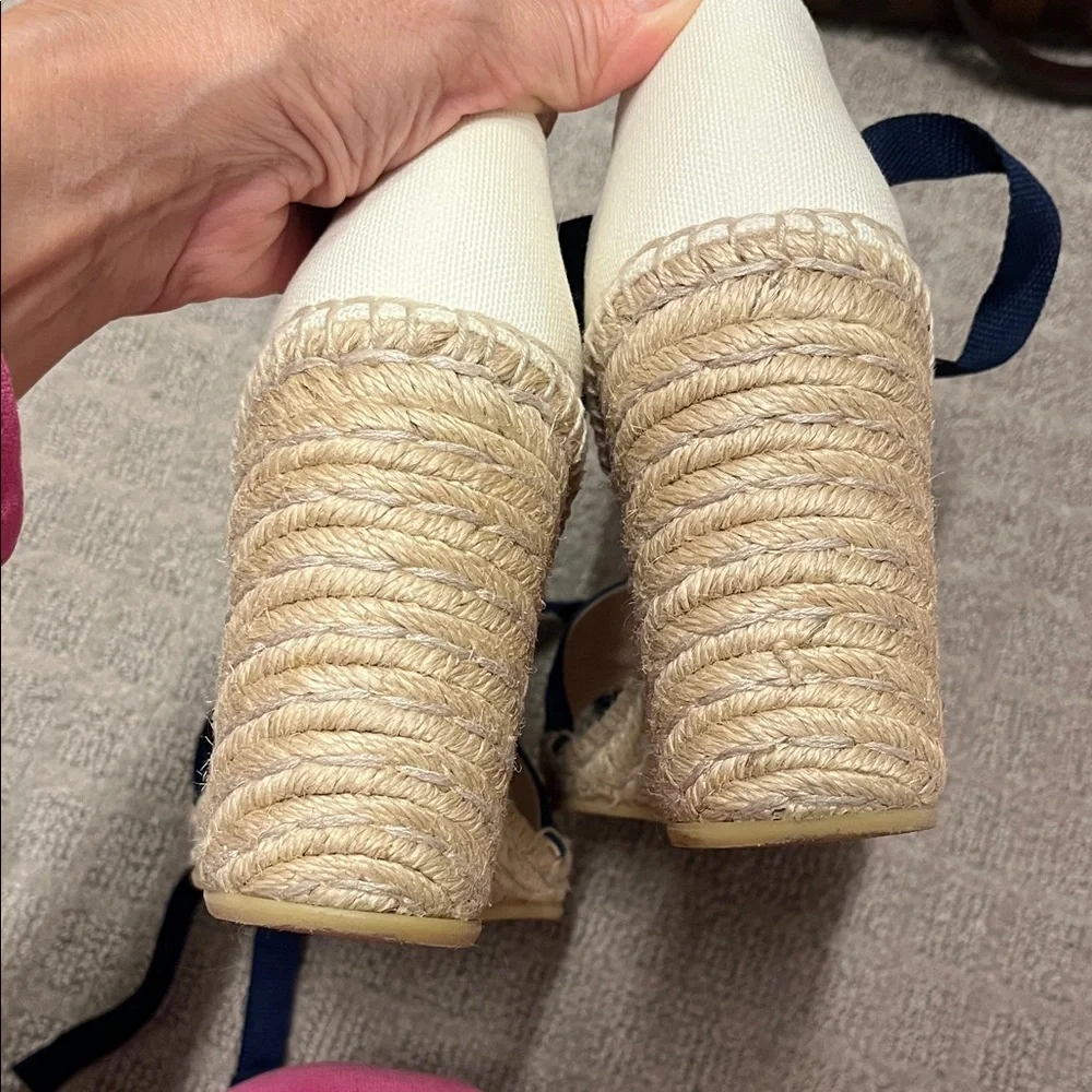 Gucci Navy, Red & Cream Espadrille Wedge Sandals with Ankle Ties - Picture 7 of 10